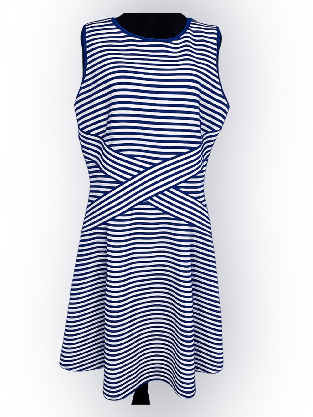 Trulli Dress Blue & White Extra Large Asymmetrical Stripes Sleeveless Pullover
